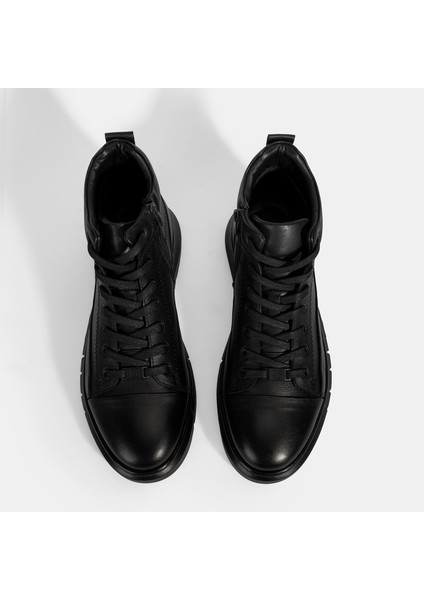 Erkek Siyah Bağcıklı Deri Bot