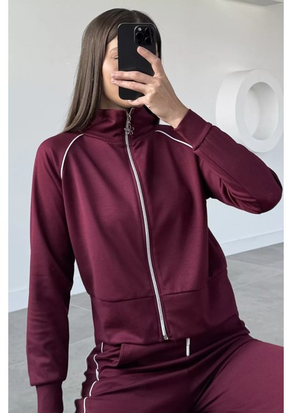 Kadın Şerit Detaylı Fermuarlı Eşofman Takımı P-00019042 fırsatları