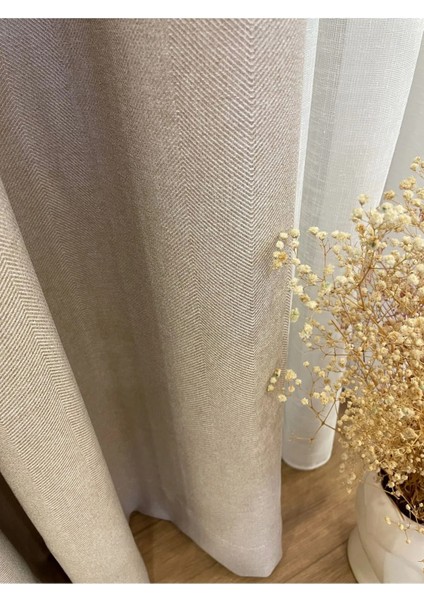 Keten Bej Rengi 1/3 Sık Pile Kalın Tek Kanat Fon Perde