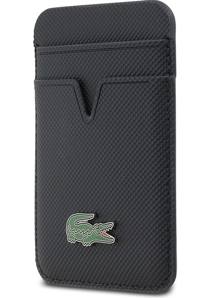 iPhone 17 Pro Kılıf Lacoste Lisanslı M-Safeli Pu Pike Desenli Metal Logolu Kartlıklı Kapak Siyah