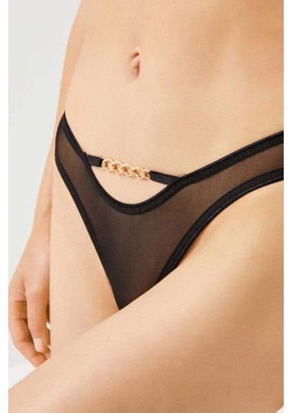 Tüllü Transparan Zincir Detaylı Kadın Brezilya Külot 3'lü Paket-2 modelleri