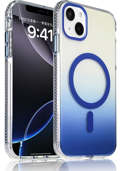 Apple iPhone 15 Uyumlu M-Safe Şarj Özellikli Transparan Renk Geçişli Kılıf