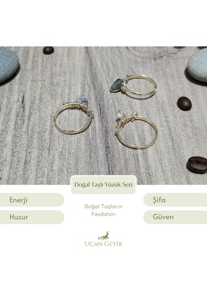 Doğal Taş Yüzük Seti - 3'lü Kombinasyon, Şık ve Zarif Tasarım