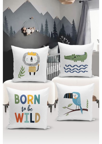 4'lü Kırlent Kılıf Seti Çocuk Bebek Odası Dijital Baskılı