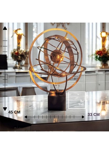 Verrazano Büyük Boy Dekoratif Metal Küre Armillary Küre Obje Ev ve Ofis Eskitme Masaüstü Aksesuarı