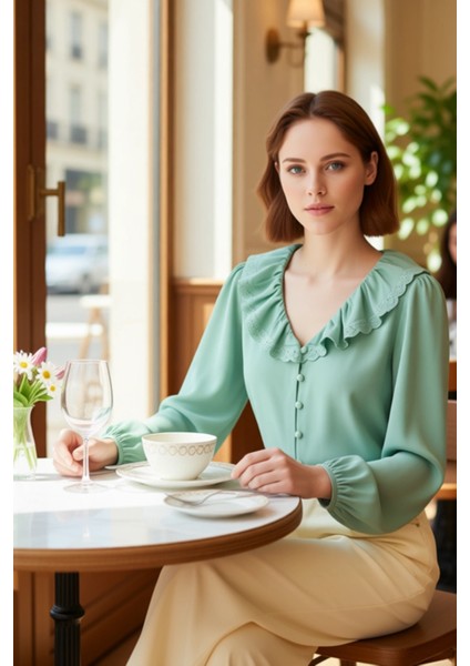 Kadın V Yaka Dantel Detaylı Balon Kol Gömlek Fonksiyonel Dayanıklı Kaliteli Konforlu Rahat modelleri