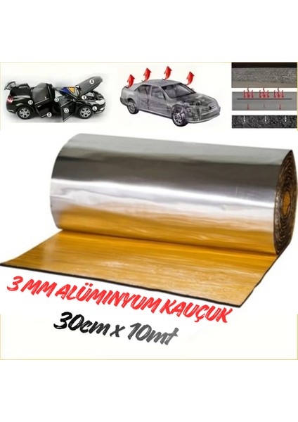 Araç Oto Ses Isı Yalıtım Bandı 3mm x 30CMX10METRE Alüminyum Folyolu Kauçuk Bant Izolasyon Malzemesi
