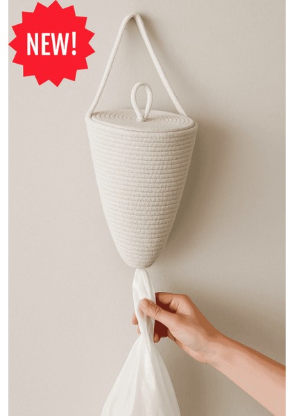 Poşetlik Halat Ip El Dokuma Duvar Askılı Saklama Torbası Ev Düzenleme Aksesuarı Sepet 30 x 20 cm