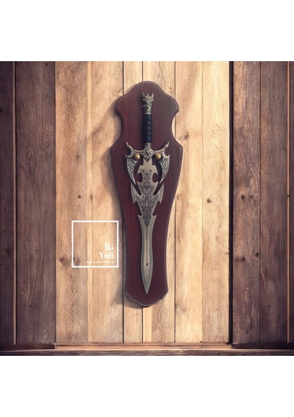 Woyal Aslan Figürlü Dekoratif Kılıç Ahşap Tablalı Duvar Objesi Fantastik Kılıç Koleksiyonluk Hediye