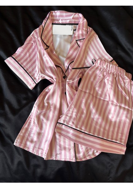 Pembe Şortlu Saten Takım