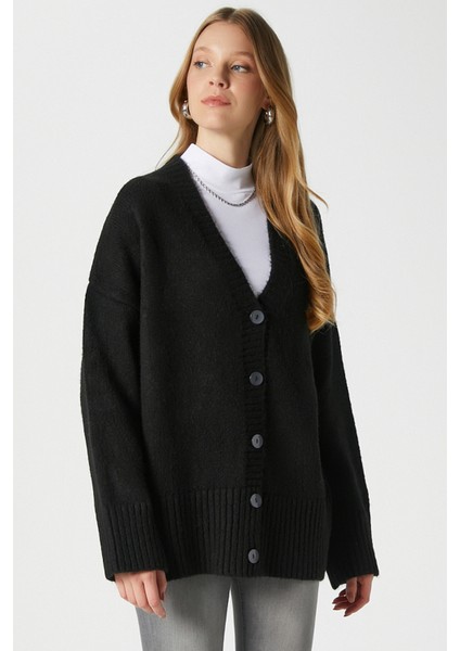 Kadın Alvin Yumuşacık V Yaka Siyah Hırka