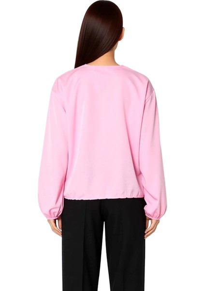 Kareli Bağlamalı Kadın Bluz V Yaka Balon Kol Detaylı Kısa Kesim Dokuma Üst Giyim Günlük Şıklık indirimleri