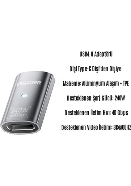 Type-C To Type-C Dişi Adaptör 40Gbps 8K+4K Usb 4.0 Ce Lisanslı Orjinal Çevirici Dönüştürücü Adaptör modelleri