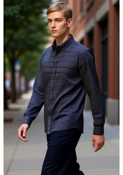 Erkek Gofre Dokulu Kareli Desen Regular Fit Uzun Kollu Gömlek Günlük Şıklığınızın Anahtarı indirimleri