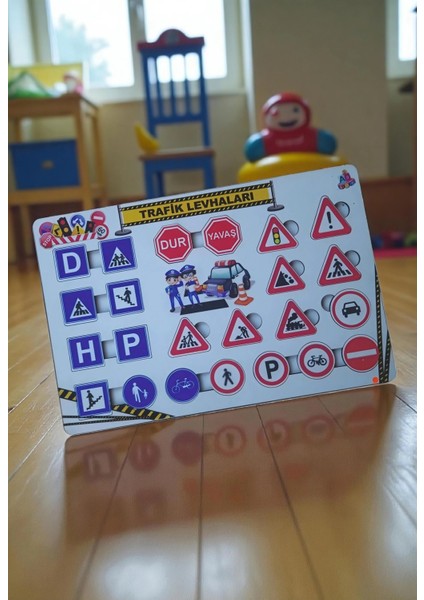 Eğitici Trafik Levhaları ve Işaretleri - Açıklamalı Ahşap Oyuncak Puzzle modelleri