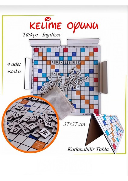 Ahşap Kelime Oyunu Katlanabilir Tabla 37X37 cm