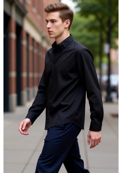 Unisex Regular Fit Pamuklu Keten Görünümlü Uzun Kollu Gömlek Gündelik Şıklık Sunar Estetik