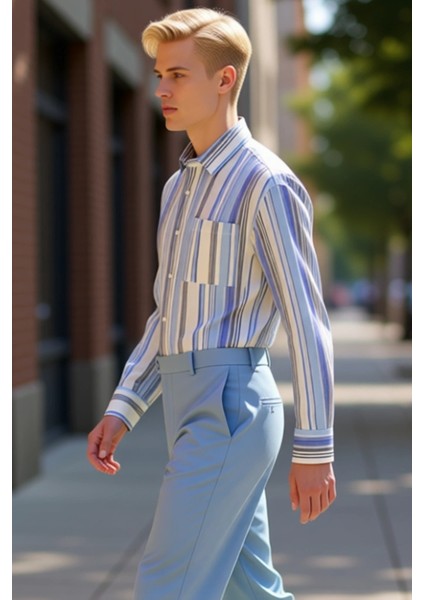 Erkek Regular Kesim Çizgili Uzun Kollu Gömlek Gündüz ve Gece Kombinlerinde Şık Duruş Rahat