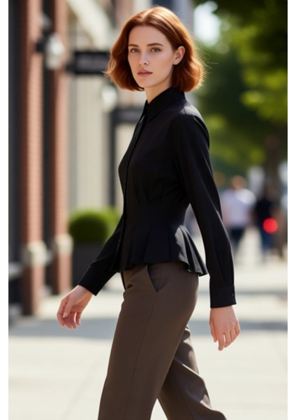 Kadın Dokuma Gömlek Bele Oturan Kesim Ofis Özel Davetler Modern Bir Görünüm Sunar Kaliteli