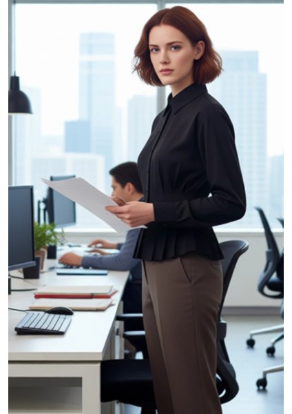 Kadın Dokuma Gömlek Bele Oturan Kesim Ofis Özel Davetler Modern Bir Görünüm Sunar Kaliteli modelleri