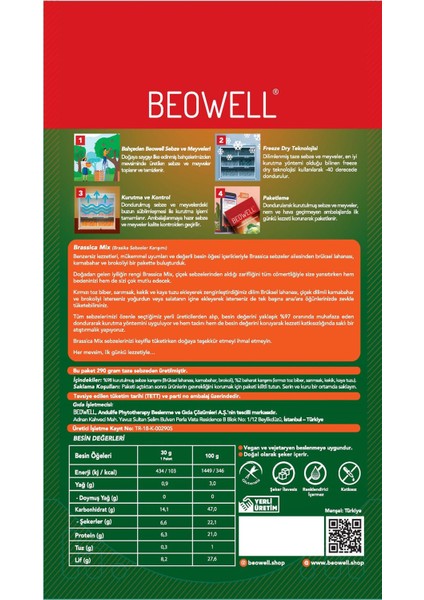 Brassica Mix – Freeze Dried Dondurularak Kurutulmuş Sebze Karışımı indirimleri