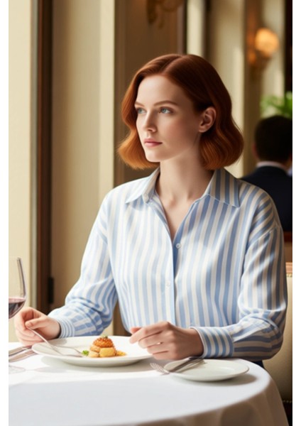 Kadın Çizgili Dokuma Gömlek Oversize Rahat Kesim Günlük Stilinize Modern Dokunuş Katın Şık modelleri