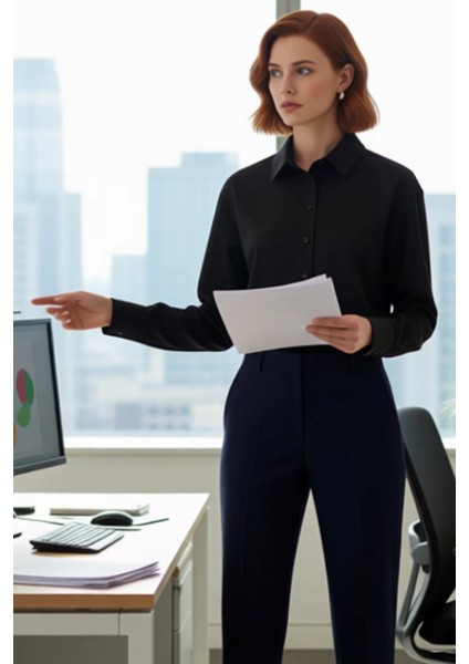 Kadın Düz Oversize Pamuklu Uzun Kollu Gömlek Arkası Düğme Detaylı Şıklık Sunar Fonksiyonel modelleri