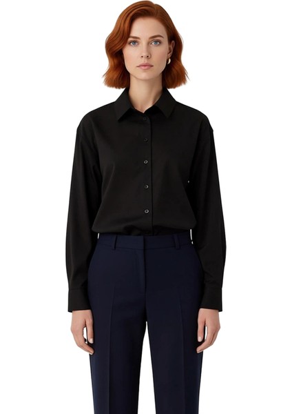 Kadın Düz Oversize Pamuklu Uzun Kollu Gömlek Arkası Düğme Detaylı Şıklık Sunar Fonksiyonel fırsatları