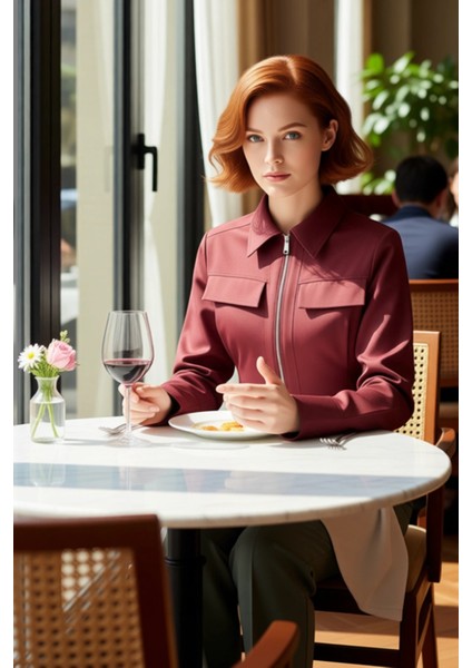 Gabardin Dokuma Fermuar Detaylı Kadın Gömleği Uzun Kollu Regular Kesim Şıklık ve Konfor Şık fiyatları