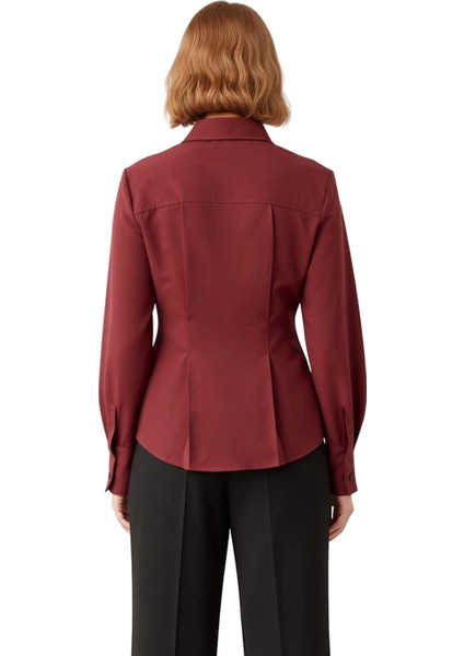 Gabardin Dokuma Fermuar Detaylı Kadın Gömleği Uzun Kollu Regular Kesim Şıklık ve Konfor Şık indirimleri