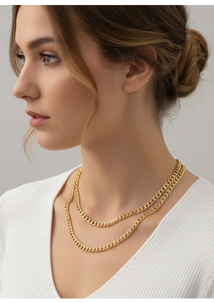 Ince Zincir Çift Sıra Altın Kolye