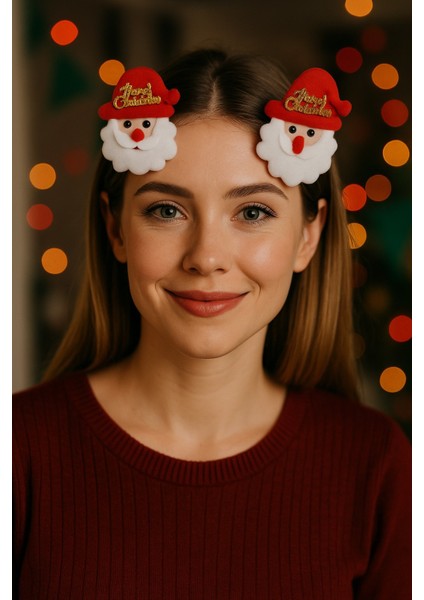 Yılbaşı Yeni Yıl Noel Baba Temalı “merry Christmas” Saç Tokası (2’li Set) - Model 1