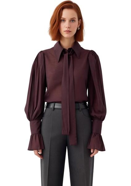 Kadın Bağlama Detaylı Hacimli Kol Kesimli Dokuma Bluz Şık ve Konforlu Bir Seçenek Her Anınıza Eşlik fırsatları