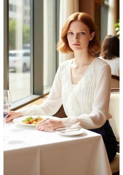 Kadın Fırfır Detaylı Şifon Bluz Uzun Kollu Rahat Kesim Ilkbahar Sonbahar Kombinleri Modern fiyatları