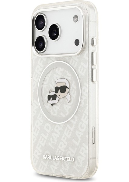 iPhone 17 Pro Kılıf Karl Lagerfeld Lisanslı Parlayan Simli Karl & Choupette Heads Kapak Gri fiyatları