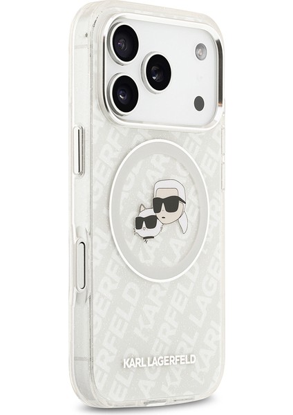 iPhone 17 Pro Kılıf Karl Lagerfeld Lisanslı Parlayan Simli Karl & Choupette Heads Kapak Gri fırsatları