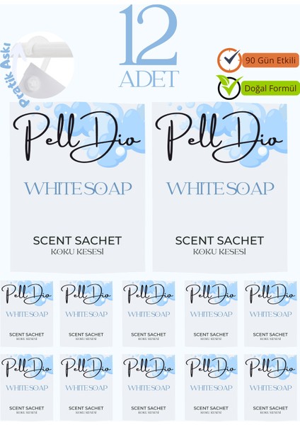 12'li Beyaz Sabun Ayakkabılık Dolap ve Çekmece Parfümlü Kese Kokusu Oda Koku Kesesi