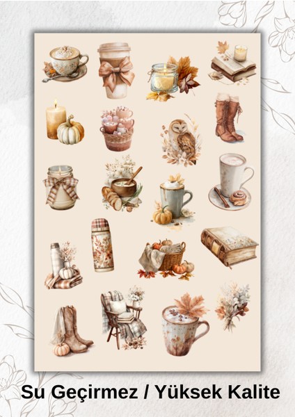 Sonbahar Temalı, Sıcak Çikolata, Kitap, Sticker Ajanda Bullet Journal YRM0011