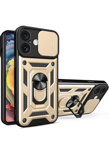 iPhone 16 Kılıf Pars Lens Yüzüklü Silikon - GOLD-(5796) - N405J937-M95405