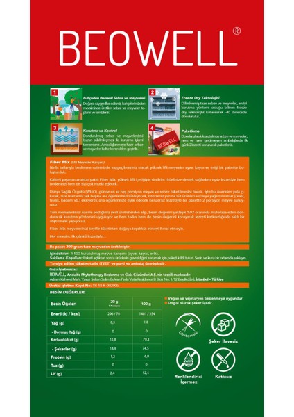 Fiber Mix – Freeze Dried Dondurularak Kurutulmuş Lif Zengini Meyve Karışımı 40G