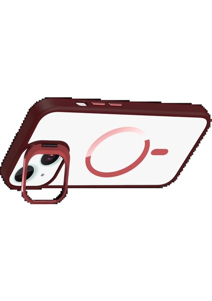Apple iPhone 13 Remim Lensli Magsafe Standlı Kapak - BORDO-(5796) - N593J935-M78593 modelleri