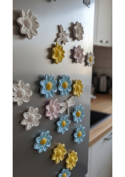 8'li Boyanabilir Çiçek Temalı Dıy Magnet Seti, Hediye Magnetli Buzdolabı Süsü, El Yapımı modelleri