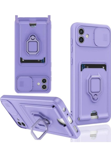 Samsung Galaxy A06 Kılıf Zuma Kartvizitli Yüzüklü Silikon - LILA-(5796) - N292J608-M15292