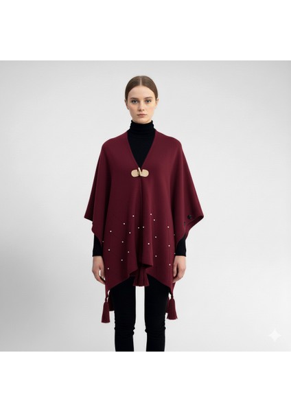 Akmoda Kalın Kışlık Triko Uzun Panço