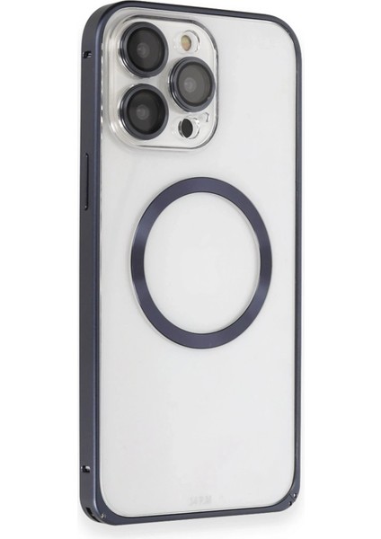 iPhone 15 Pro Kılıf Metal Bumper Magneticsafe Kapak - LACIVERT-(5796) - N812J987-M95812