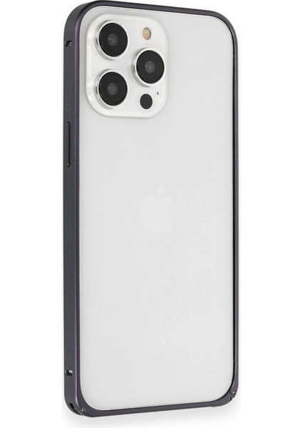 iPhone 15 Pro Kılıf Metal Bumper Magneticsafe Kapak - LACIVERT-(5796) - N812J987-M95812 modelleri