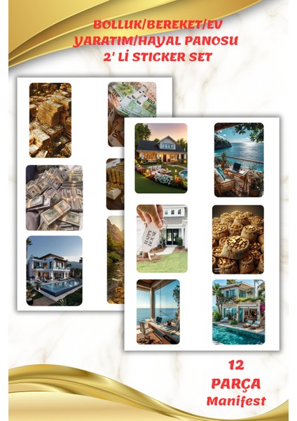 Ev ve Para Hayal/yaratım Panosu -Dream Board Sticker Seti 2 Sayfa 12 Parça-Ajanda-Journal-Manifest