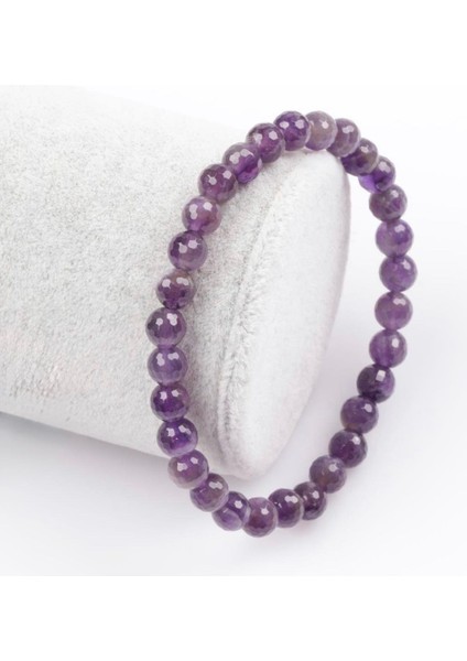 Ametist Doğal Taş Bileklik 6 mm Faset Kesim