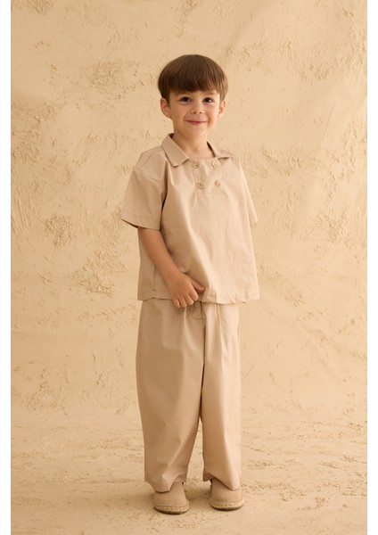 Çift Düğmeli Gömlek Açık Bej