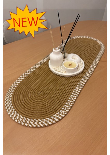 Herakles Amerikan Servis El Yapımı Pamuklu Natural Jüt Örme Desenli Runner 30X80